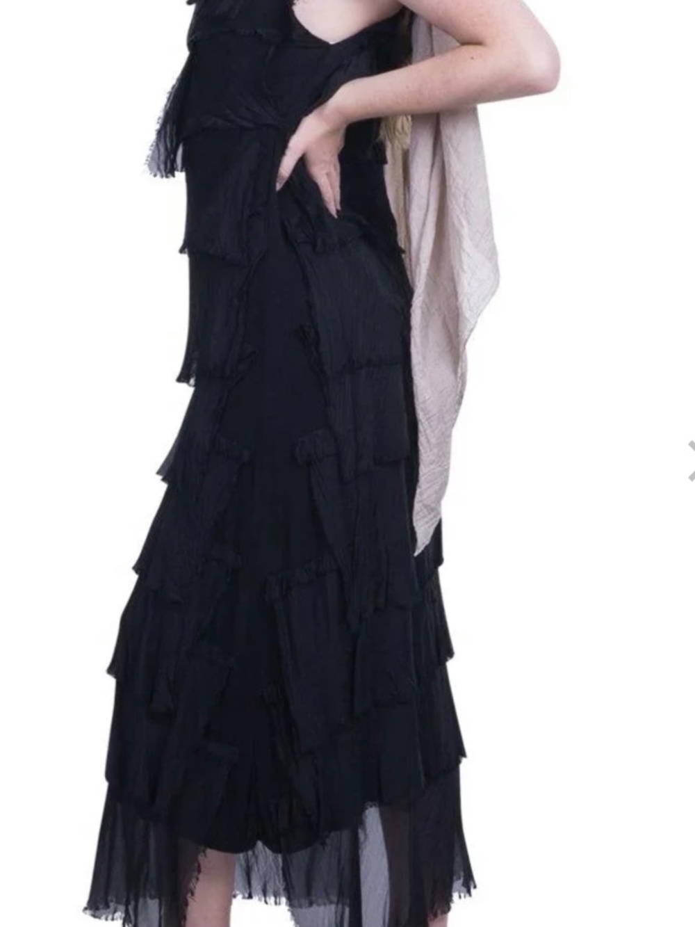 New with tags Gigi Moda Sienna Maxi Dress in black. Elegant layered silk ruffle